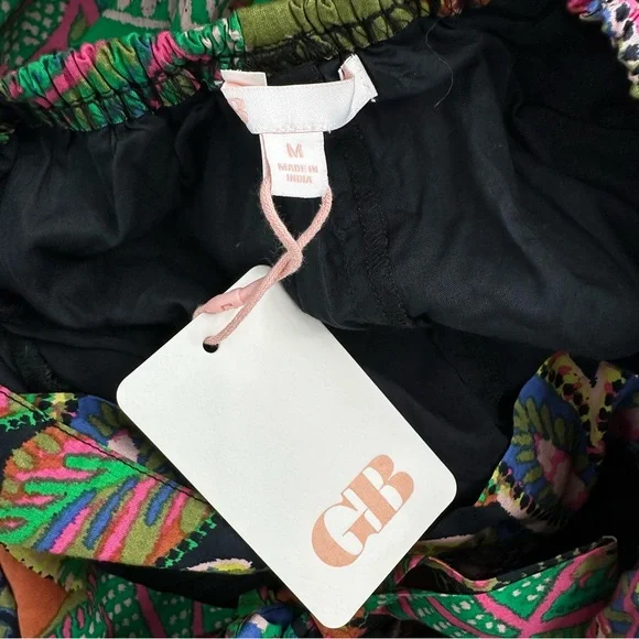 GB Leaf Print V-Neck Tie-Back Tiered Maxi Dress size Juniors Medium NWT Tropical - Picture 10 of 13